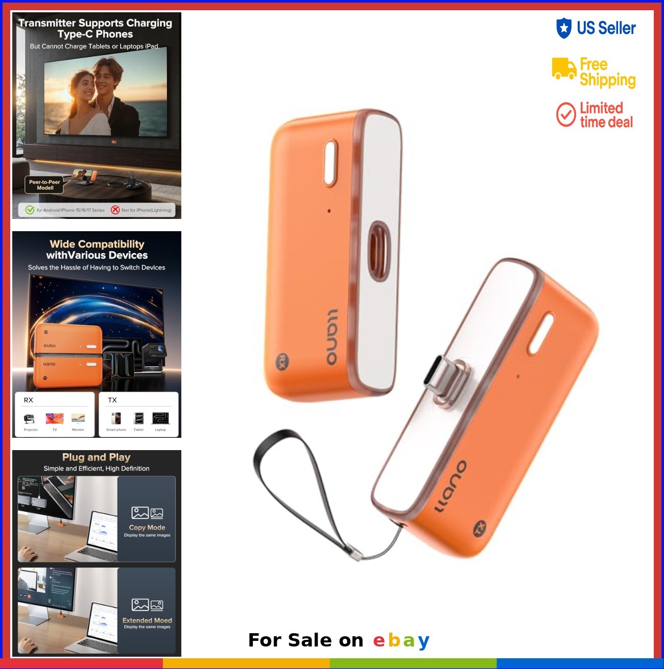 Wireless HDMI Transmitter Receiver 50M 1080P 60Hz Type C 5G 2 4G Plug and Play