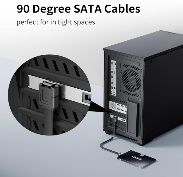 2 Cables SATA III 6Gbps 90° + Recto 7Pin SSD HDD, Nuevo