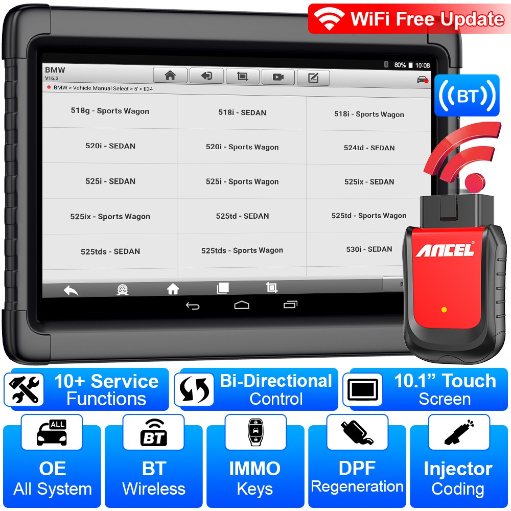 ANCEL X6 10.1" Bluetooth OBD2 Scanner Full System Diagnostic Tool ECU Coding