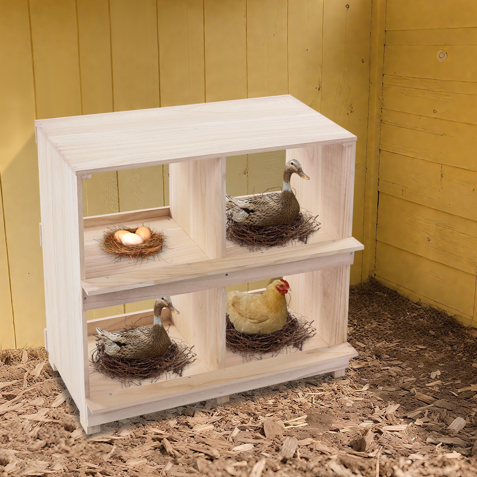 2 Tier Chicken Laying Boxes 4 Hole Nesting Box for Chickens Wooden Nesting Boxes