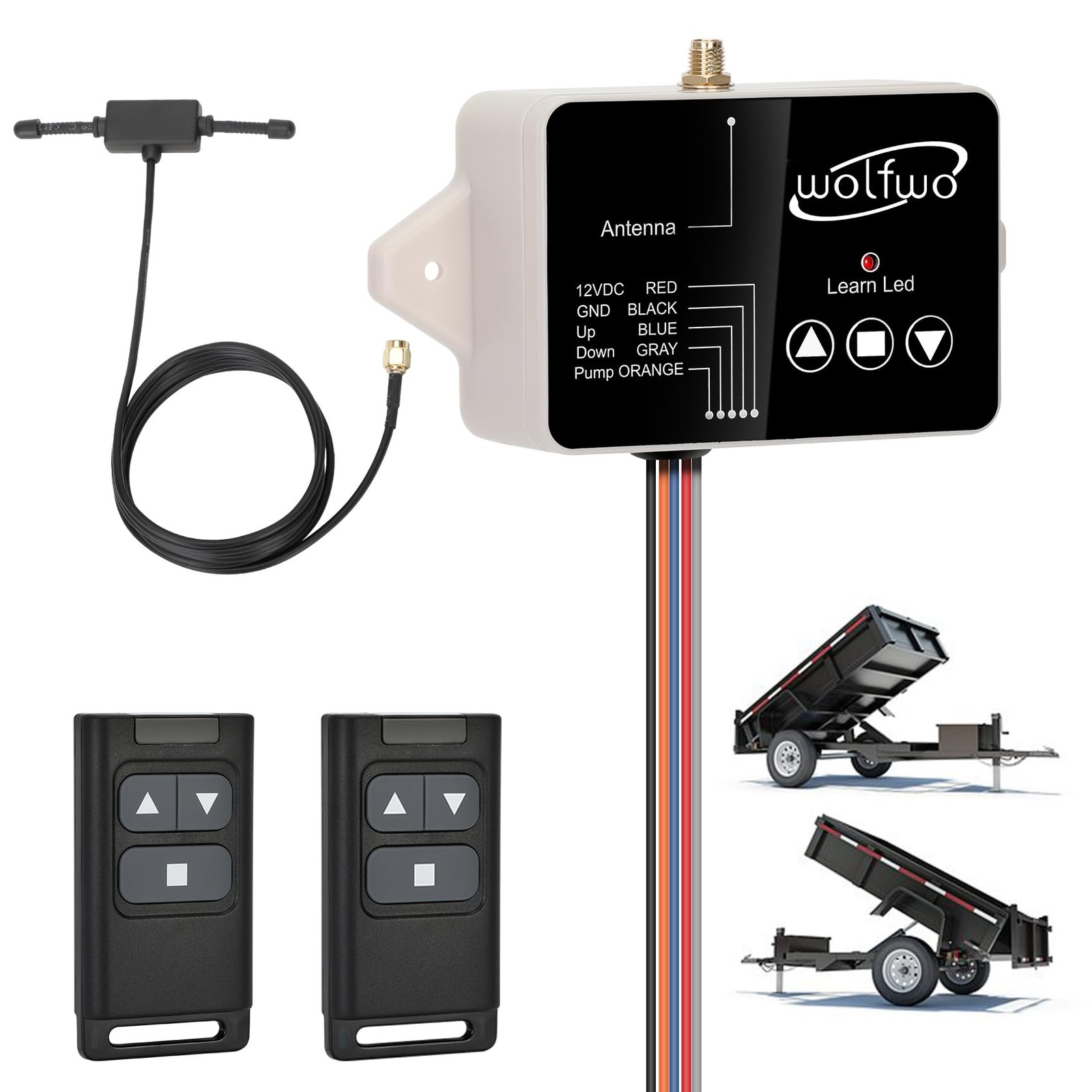 Wolfwo Wireless Remote Controller for 12V Hydraulic Dump Trailer, 2 Remotes