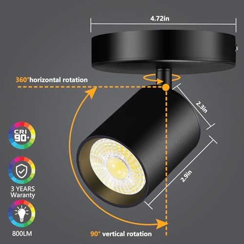 Flush Mount LED Ceiling Spotlight Dimmable Adjustable 2 Pack(3000K) Black