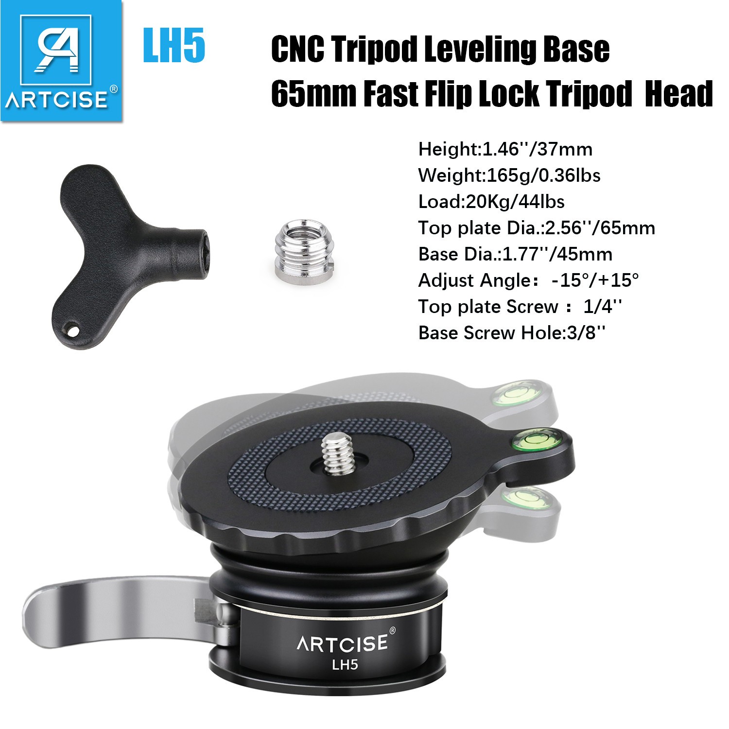 CNC Tripod Leveling Base Camera Leveler, Bubble Level Aluminum Adjust (⌀65Mm)