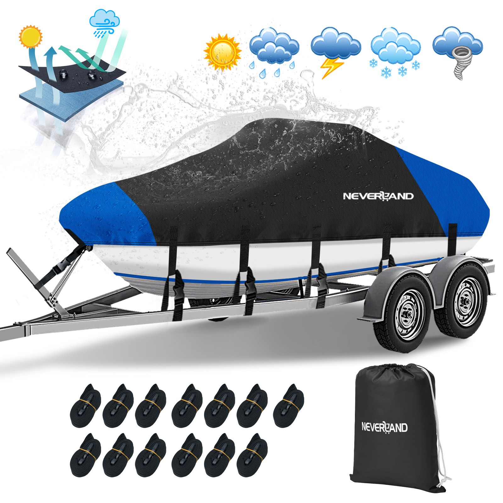 210D Boat Cover 17ft 18ft 19ft Waterproof Fit V-Hull Fish&Ski Pro-Style Runabout