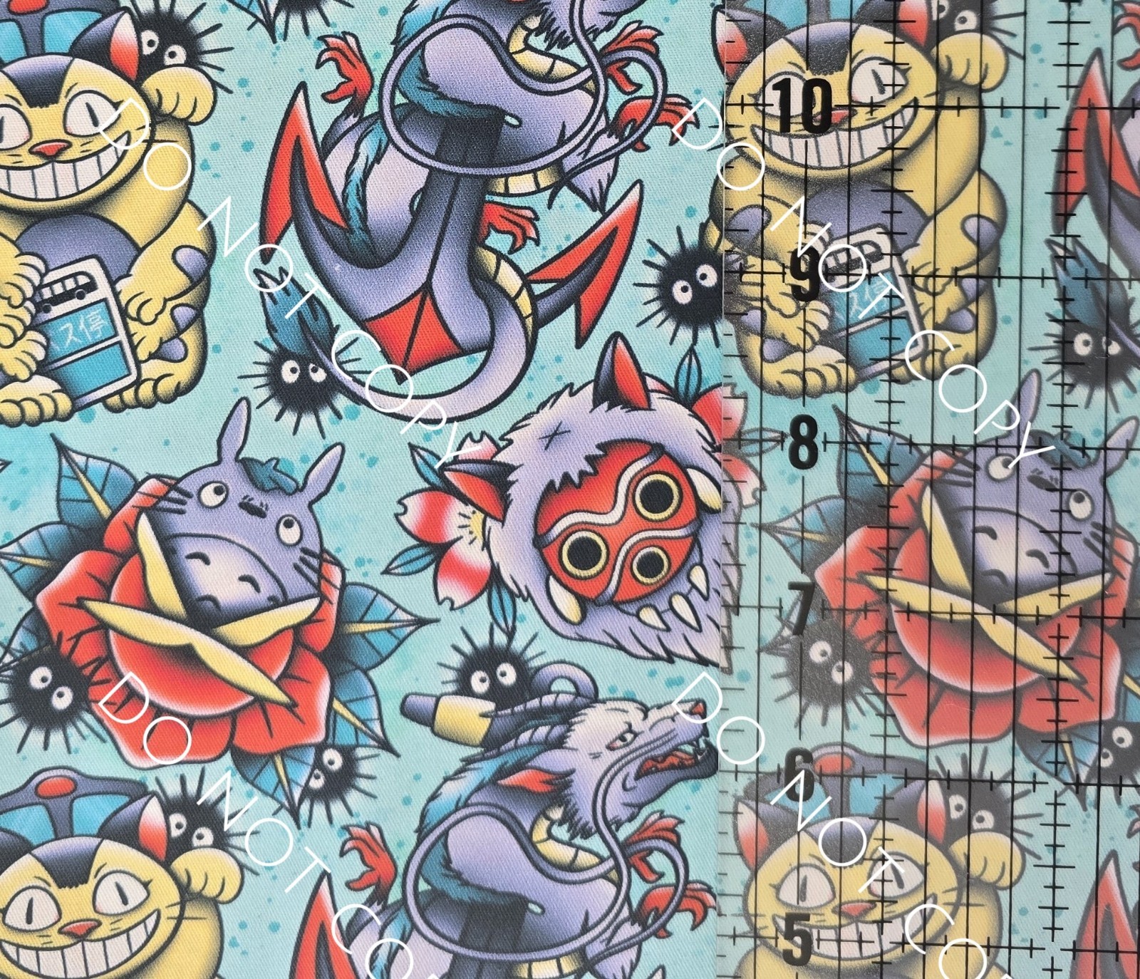Custom 100% Cotton Woven Studio Ghibli Totoro Tattoo By The 1/4 Yard 9x56 V4