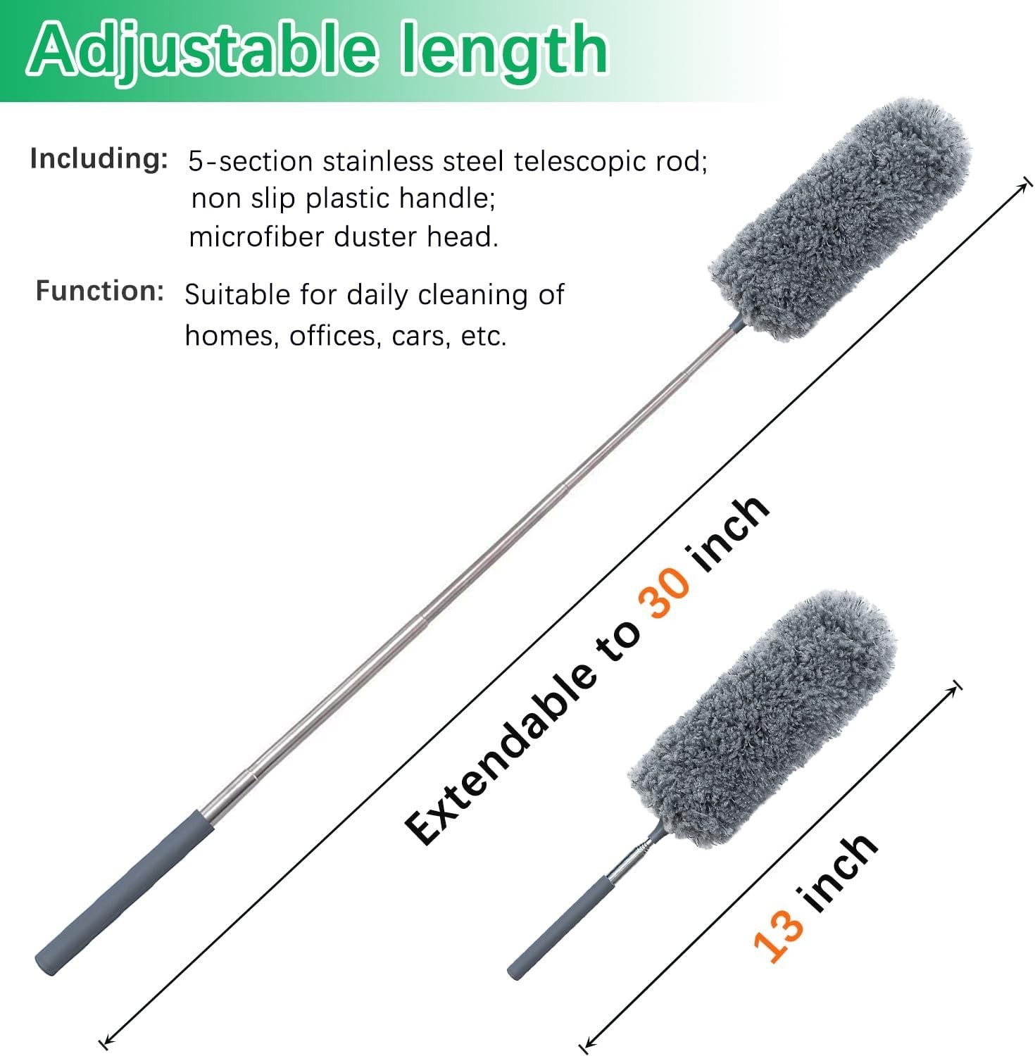 4 Pack Small Microfiber Feather Duster, with 13" to 30" Extendable Pole, Microfi