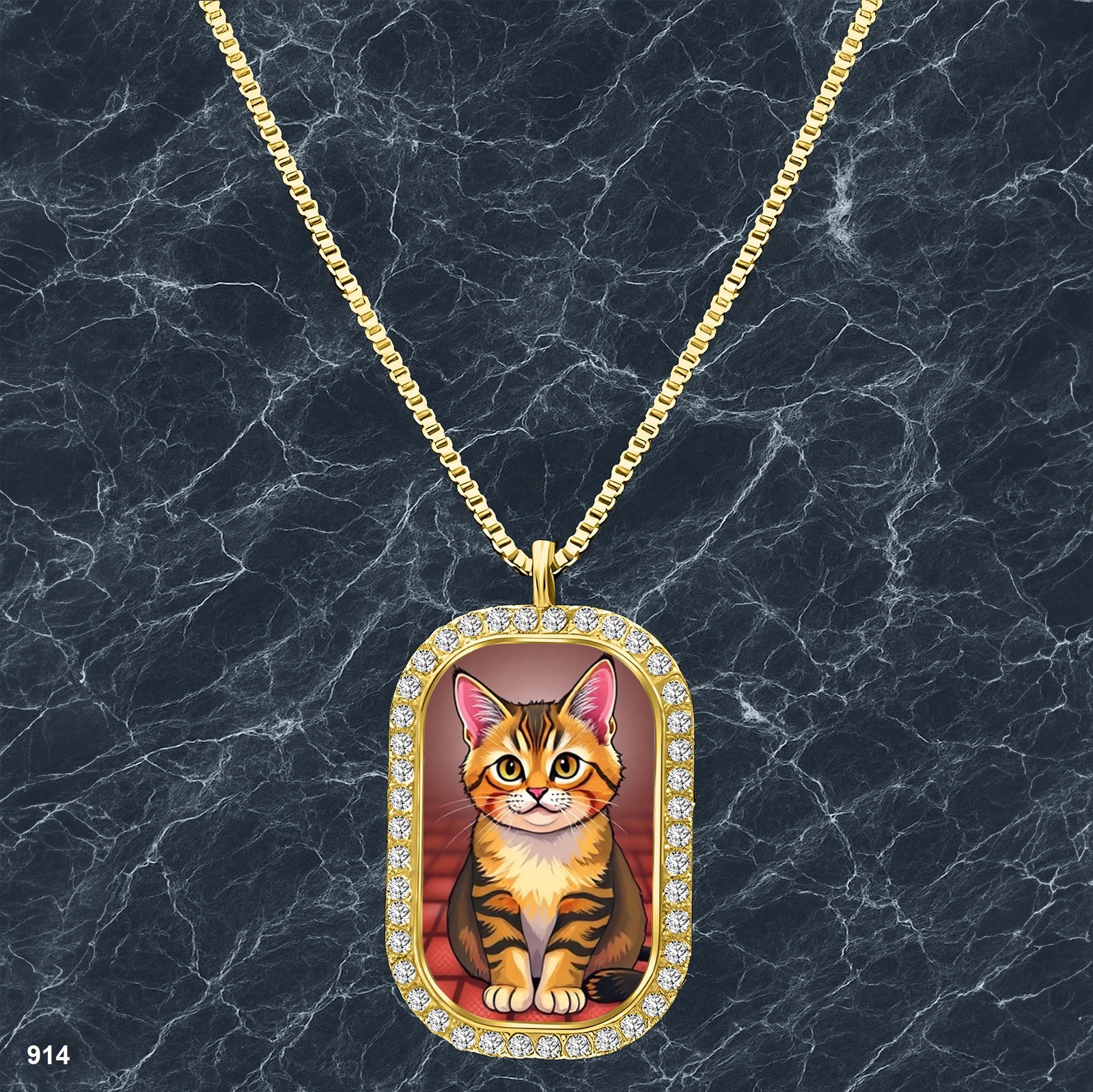 Colorful Cat Pendant Necklace Photo Vibrant Gold Tone Gift Chain