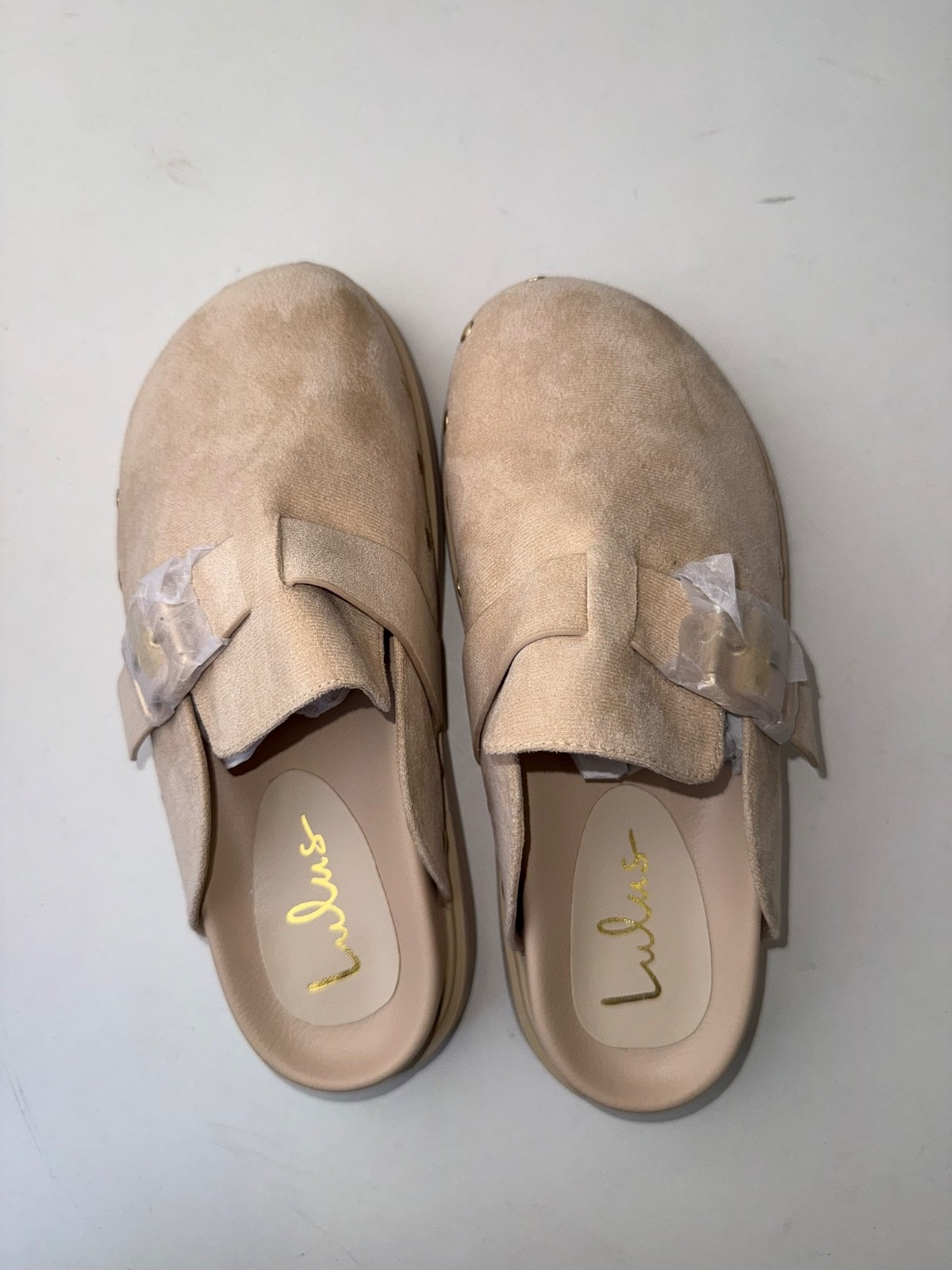 LULUS $45 New Womens 8 Tripoli Sand Faux Suede Studded Slide On Clogs Box #17