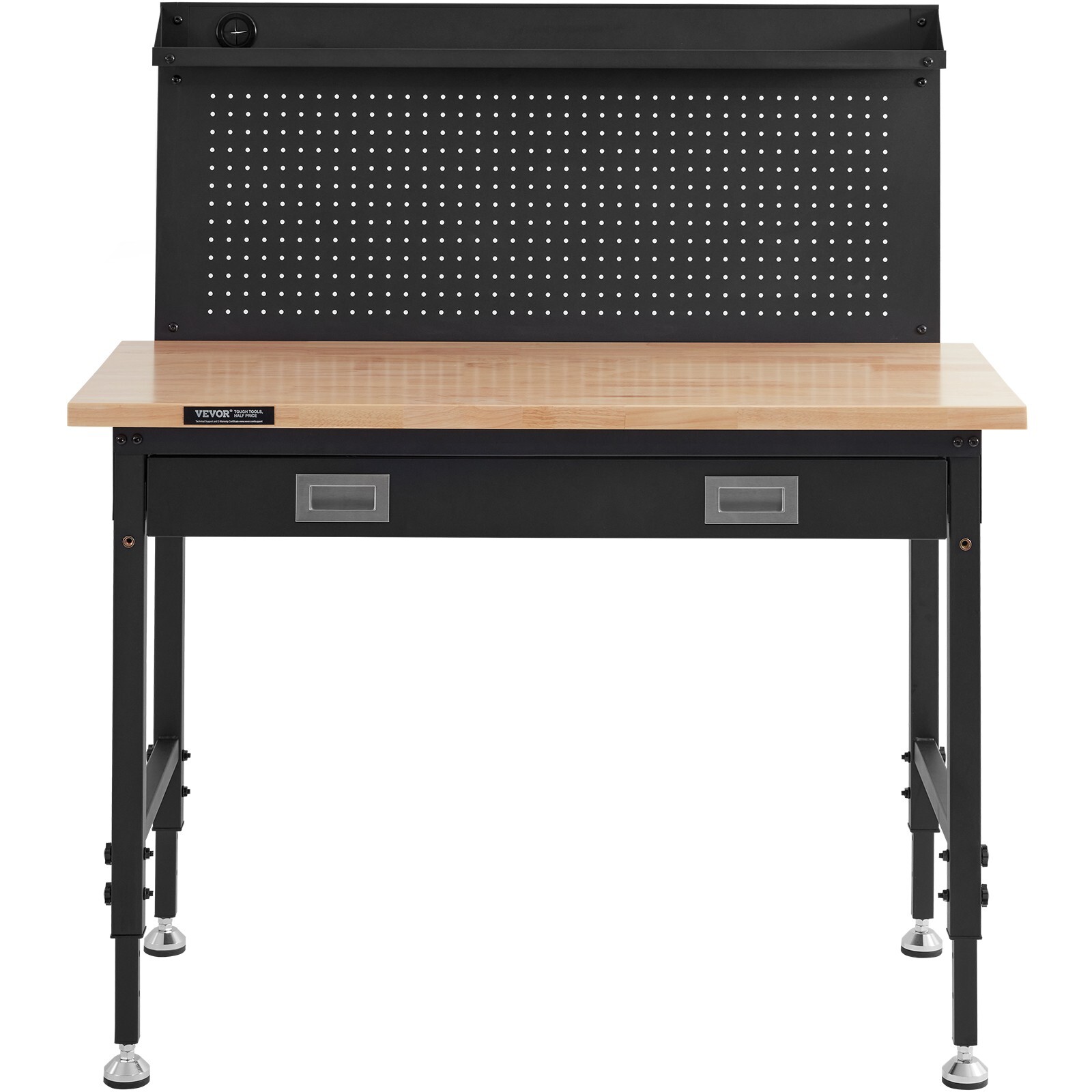 VEVOR Workbench 48"X24" Solid Wood Top Workbench with Drawer Pegboard Outlets