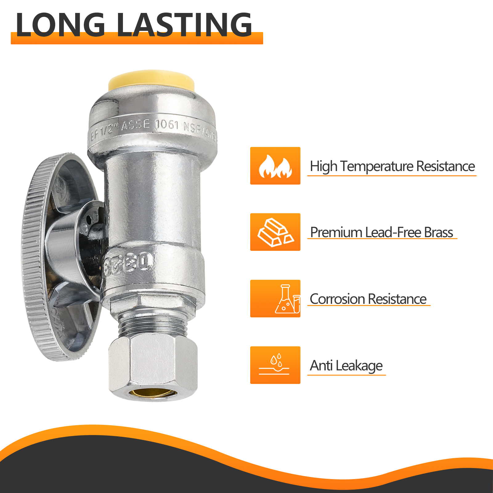 EFIELD 1/2" Push-fit X3/8" OD Compression Straight Stop Valve 1/4 Turn Lead Free