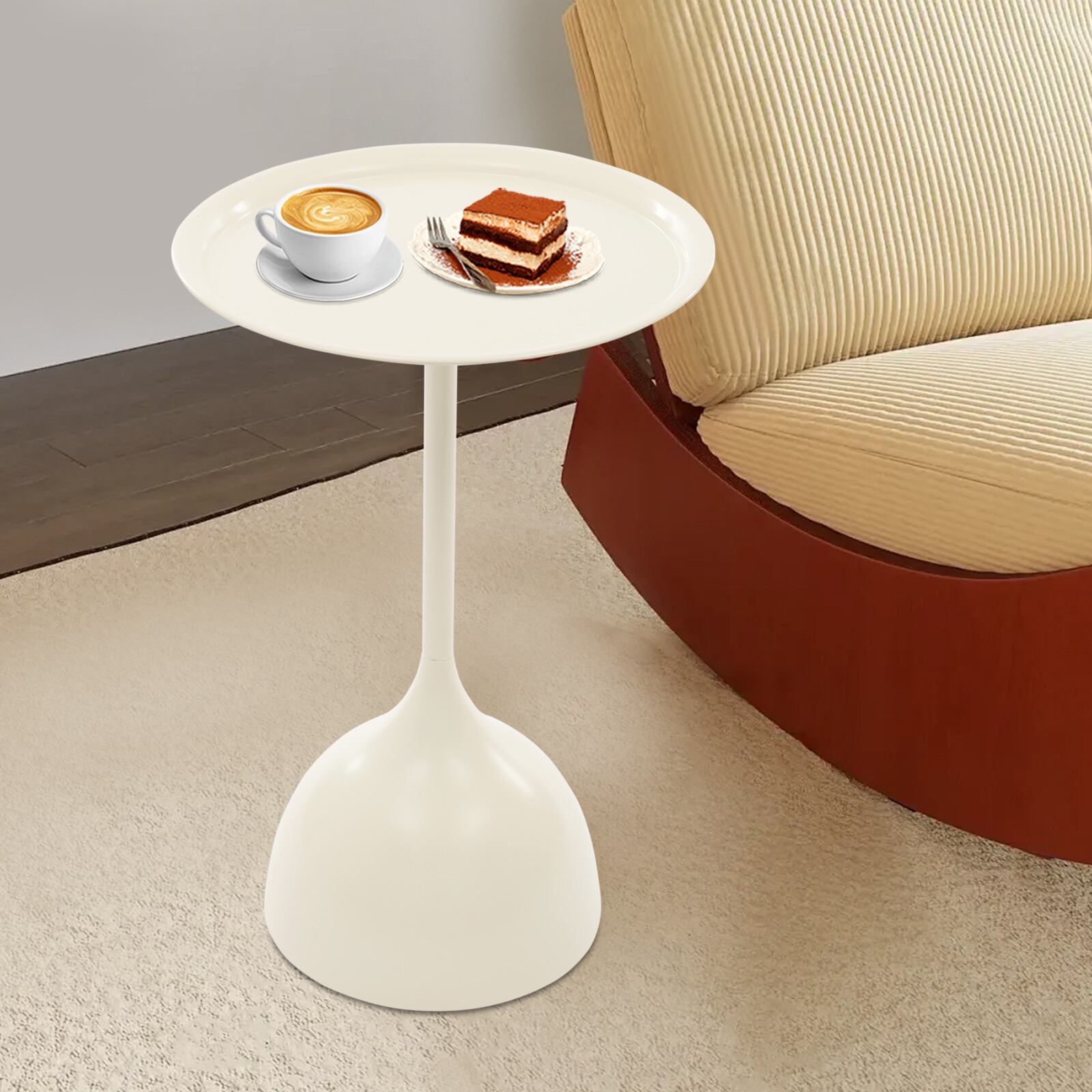 Modern Round Side Table in Cream White – Stylish & Durable Design