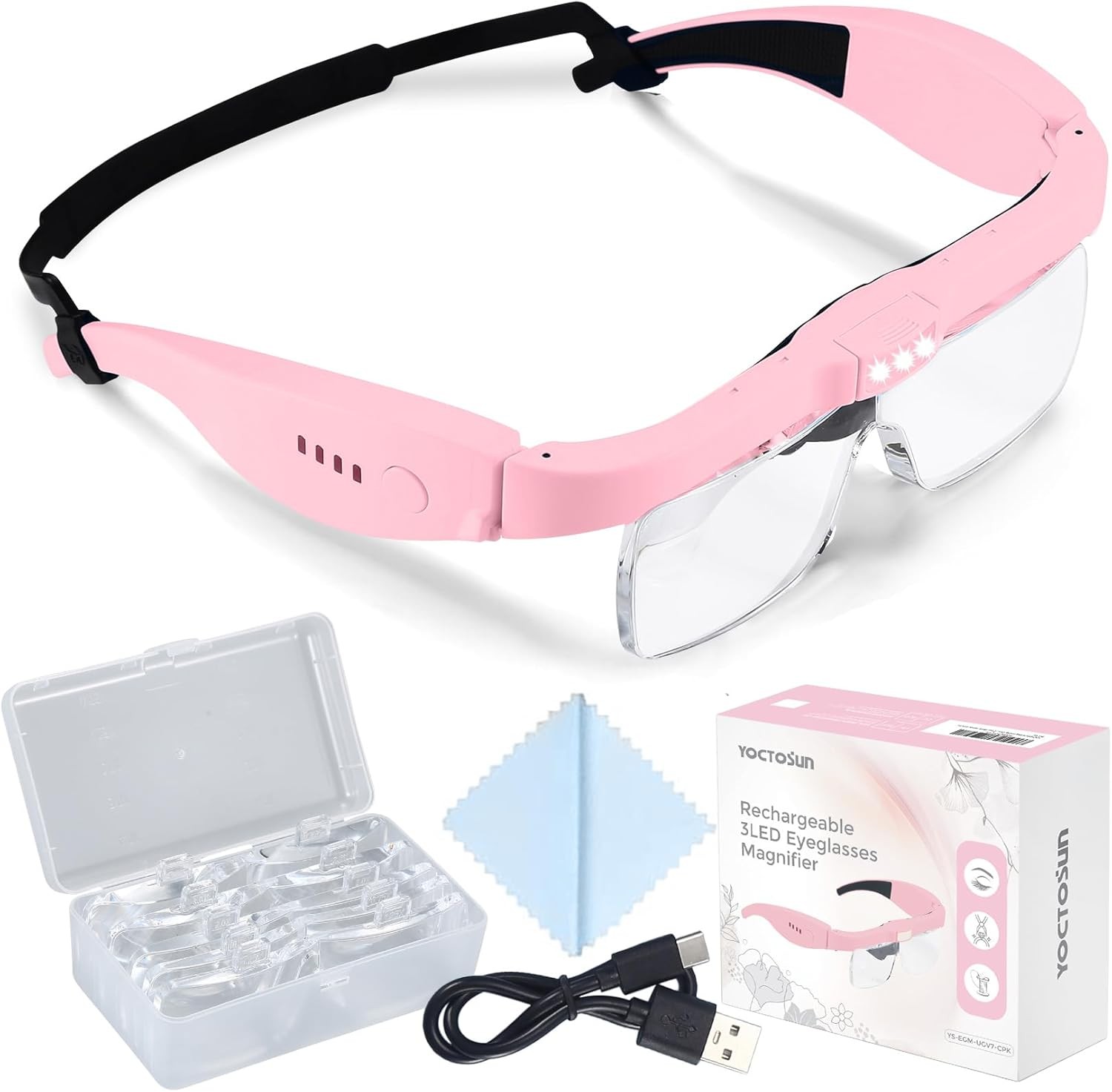 Magnifying Glasses W/ Light Rechargeable Magnifying Headset W/ 5 Detachable