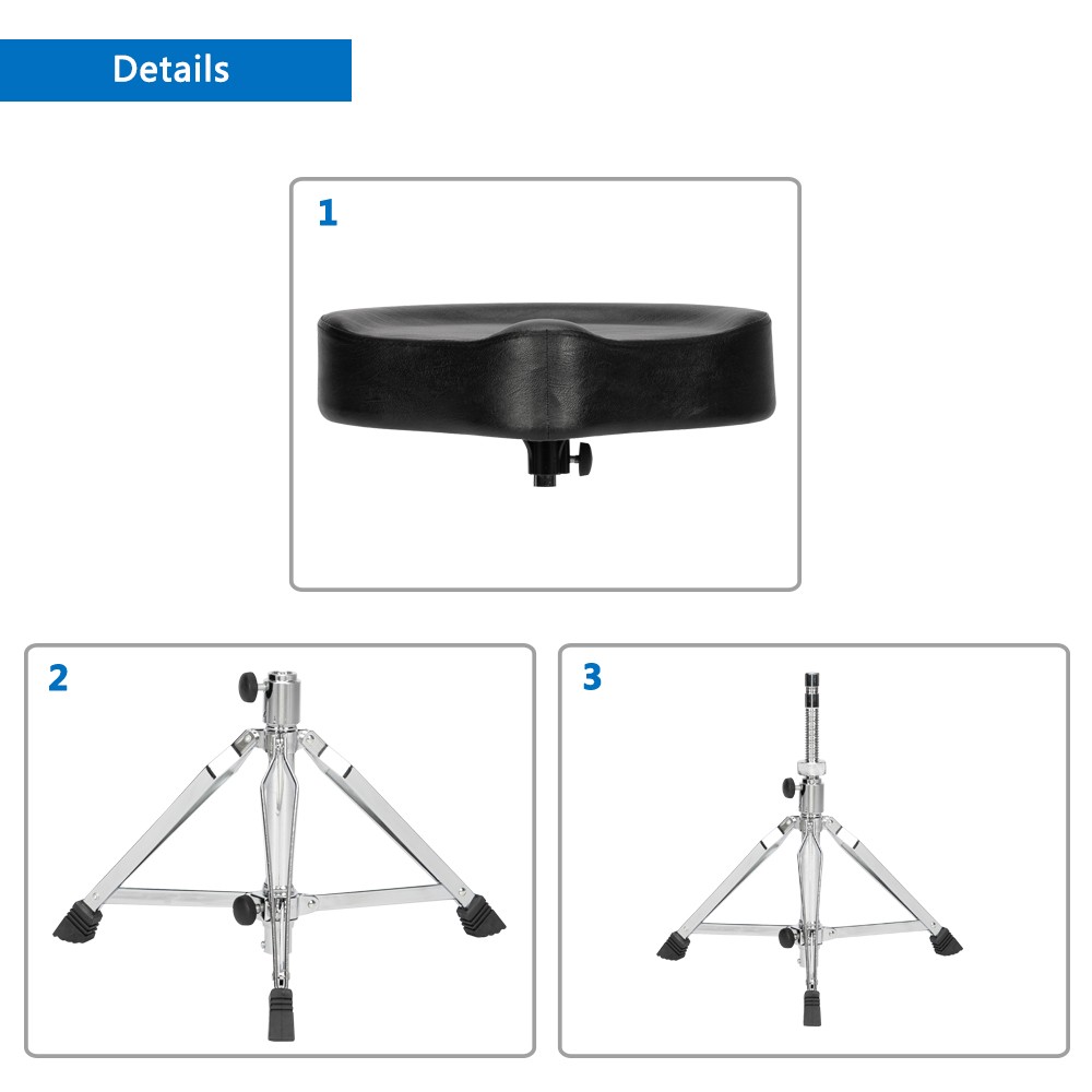Adjustable Drum Throne Padded Stool Motorcycle Style Drum Chair Black