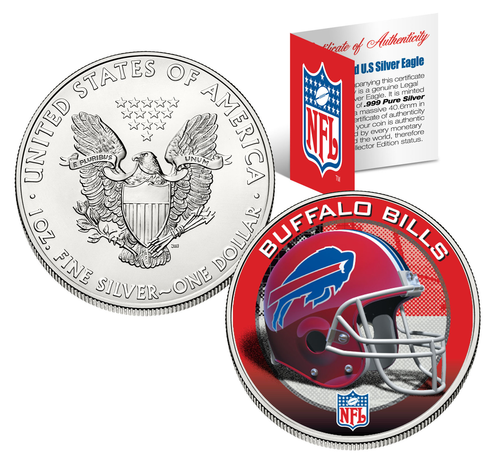 BUFFALO BILLS 1 Oz .999 Fine Silver American Eagle $1 US Coin NFL LICENSED