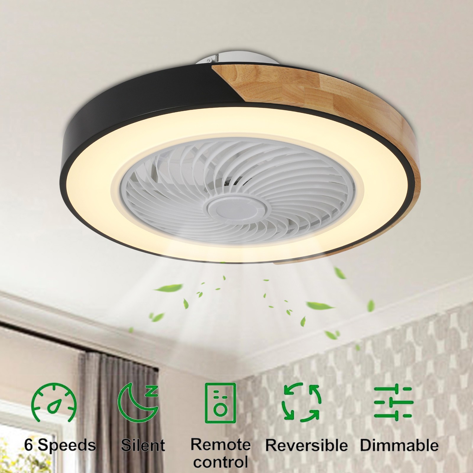21.6" Modern Led Ceiling Fan Lights Flush Mount Light Kit With Remote Control
