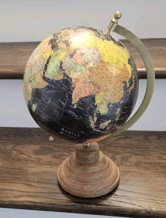 Desktop World Globe Black 13"  Wood Base Academia Boho Vintage Decor