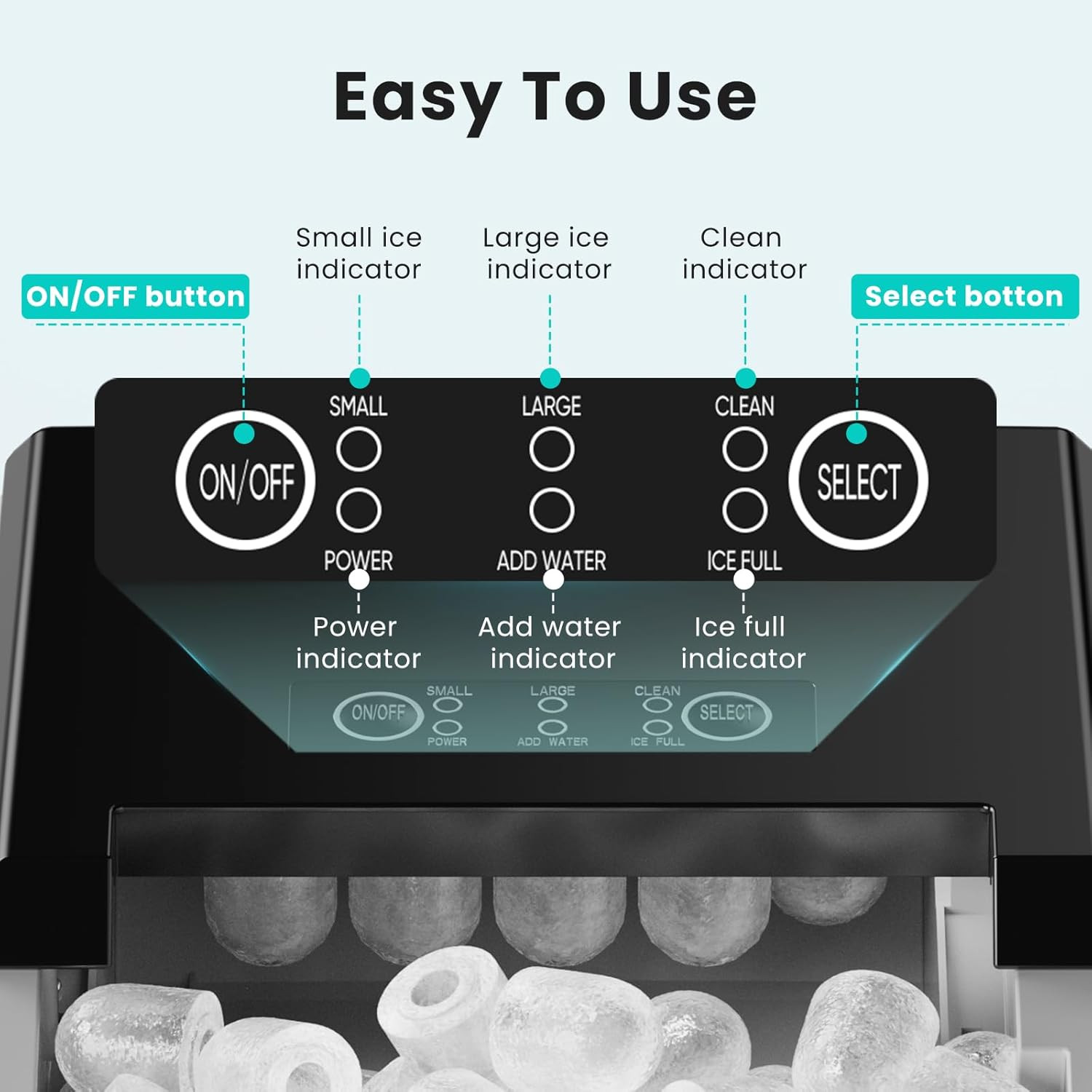 Ice Maker Machine with Handle,26Lbs in 24Hrs,9 Ice Cubes in 6 Mins,Auto-Cleaning