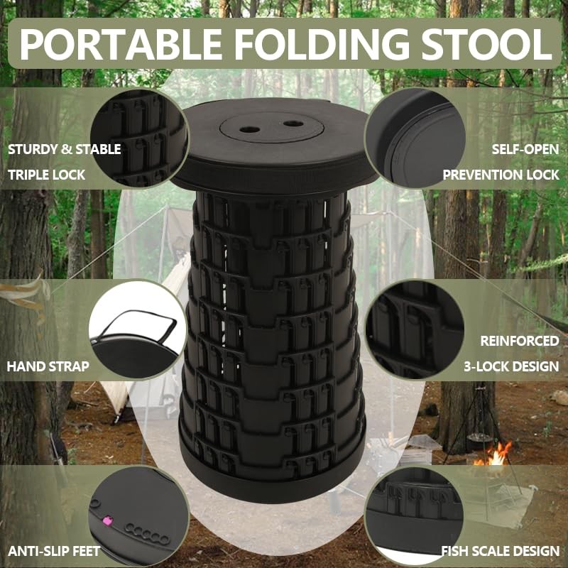 Upgraded Collapsible Stool Chair, Folding Stool, Lightweight, 1 pack Black