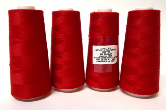 4 SureLock Serger Thread Cones 100% Polyester 3000 Yards 455 Scarlet Red