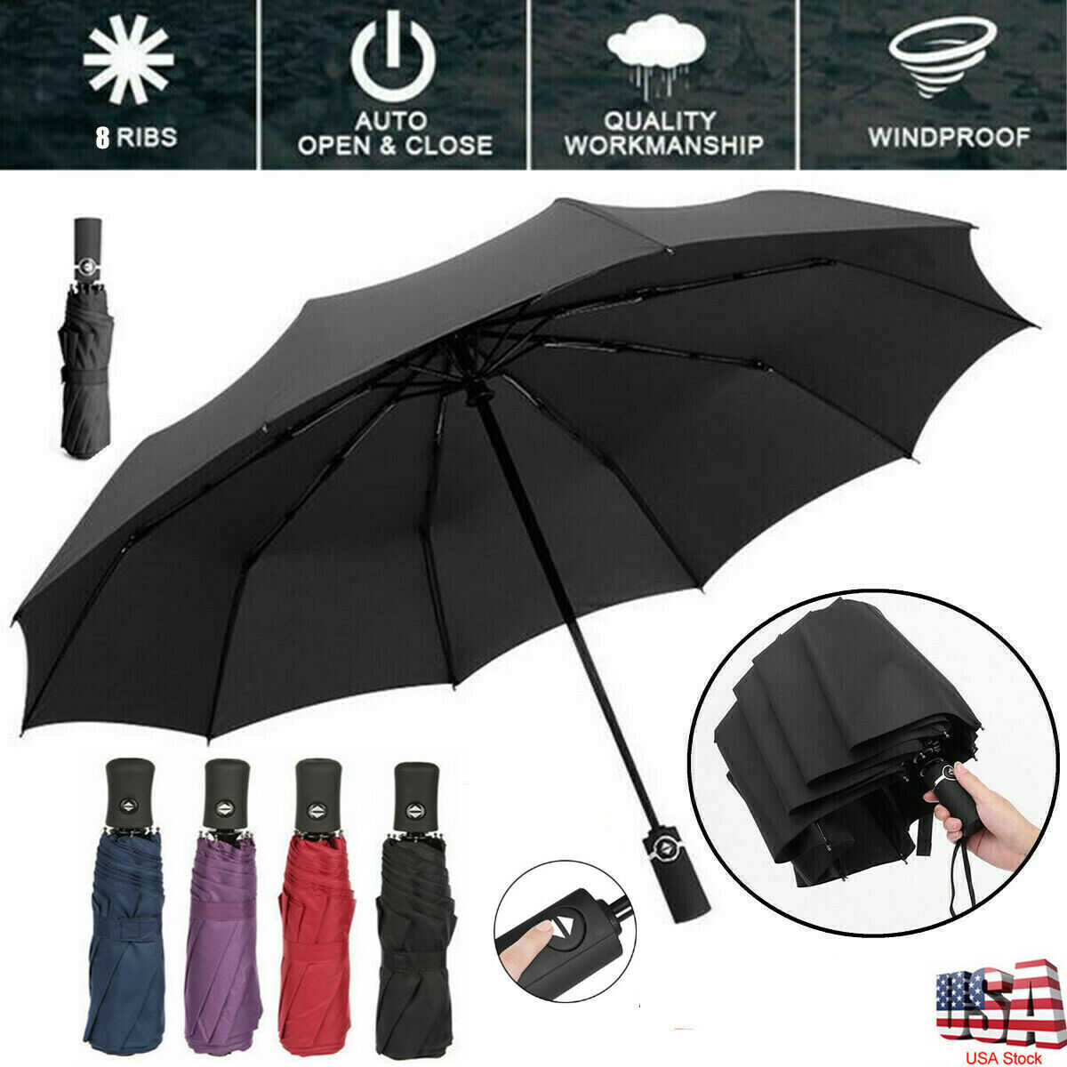 NEW Automatic Umbrella Sun / Rain Anti-UV Windproof 3 Folding Compact Umbrella