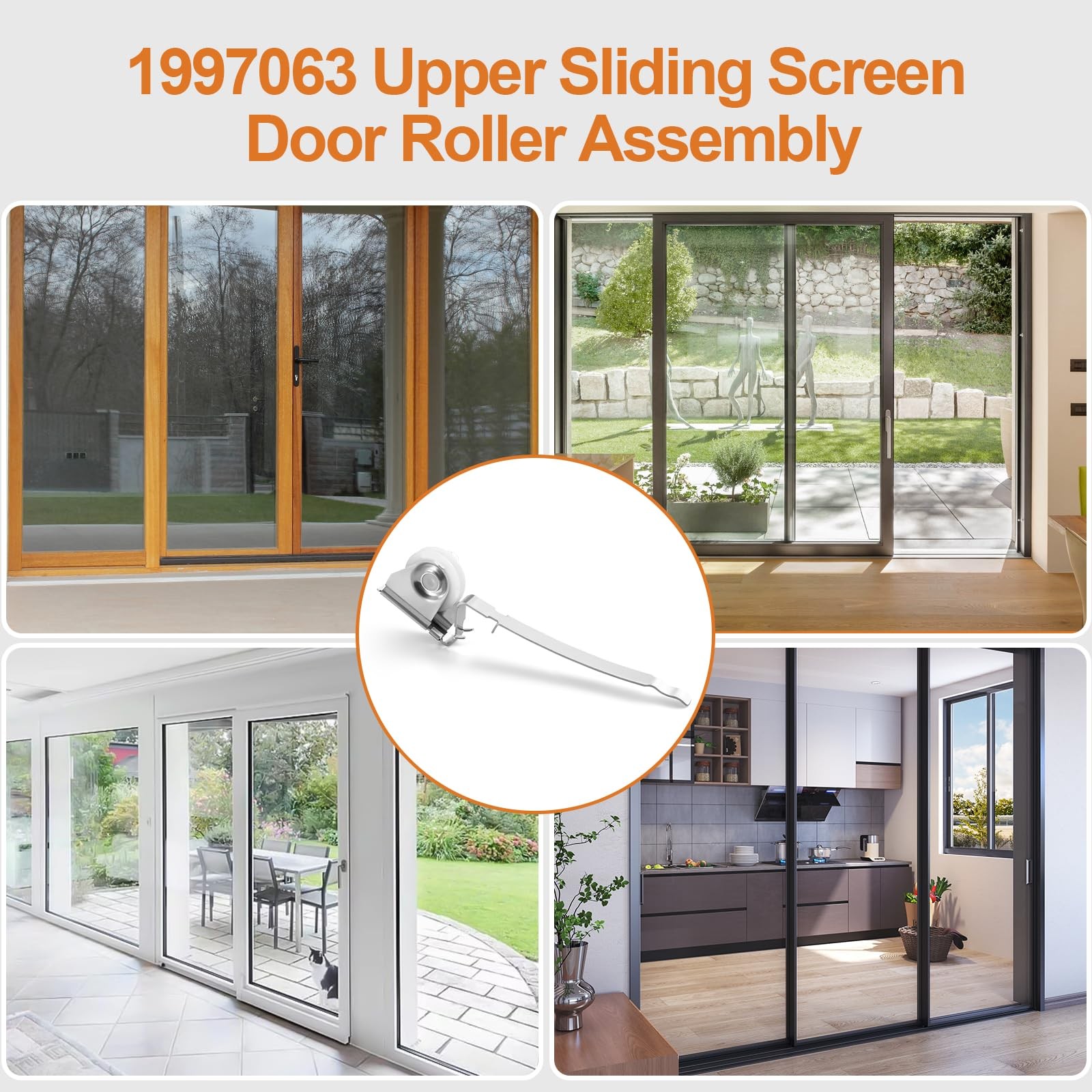 Sliding Screen Door Rollers Assembly for Upper 2 Pack＋Lower 2 Pack, White