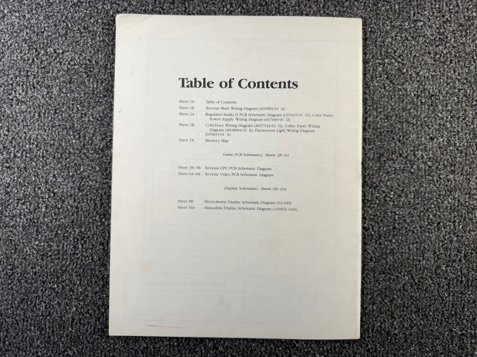 Atari Xevious Arcade Video Game Manual Schematics ORIGINAL