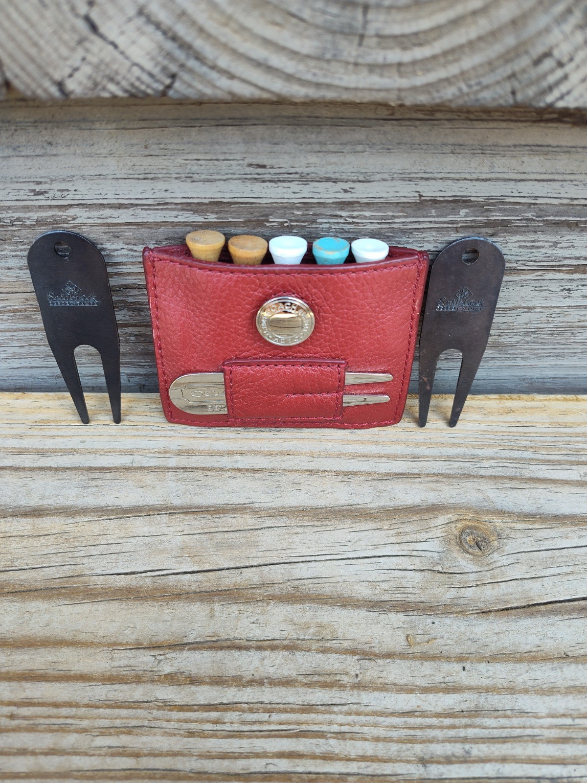 Coach Golf Tee Holder with Divot Tool and Ball Marker