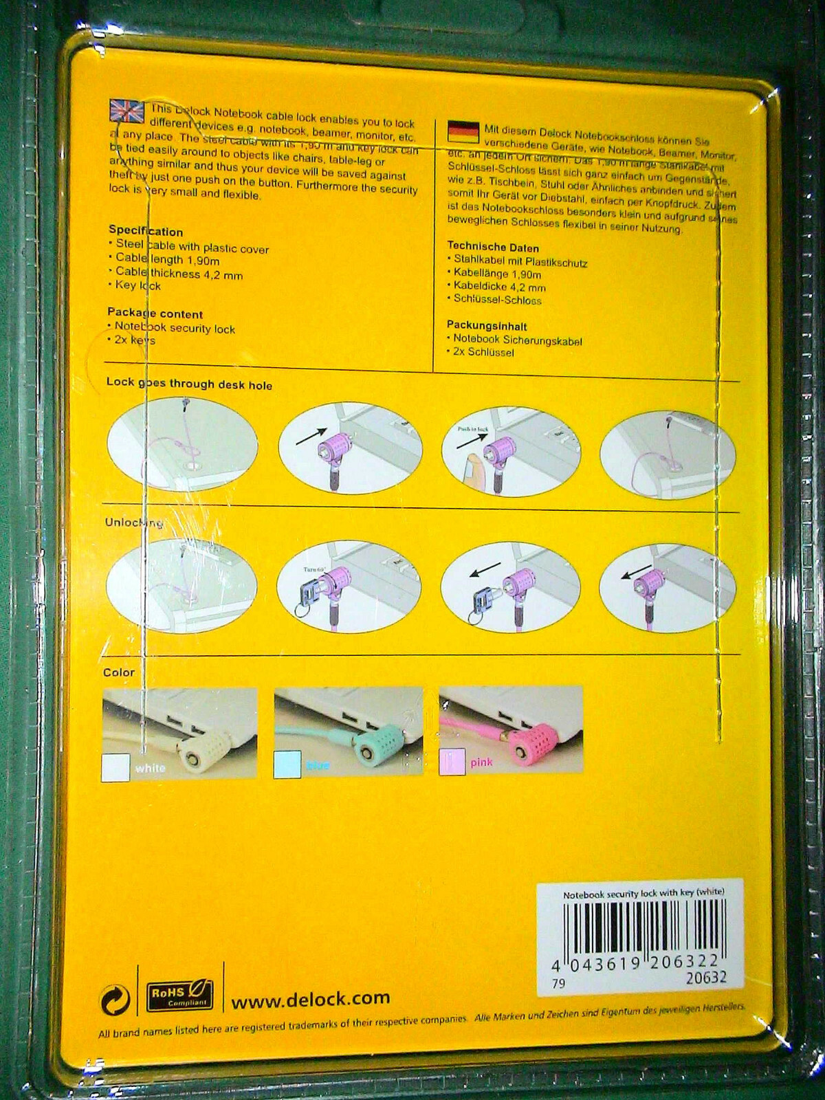 DeLock RoHS Notebook Security Lock 20632 Laptop Security Lock 2x Keys Y