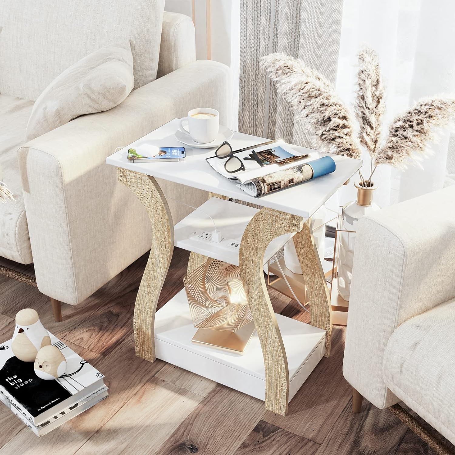 End Table W/ Charging Station Side Table W/ USB Ports & Outlets Nightstand 3