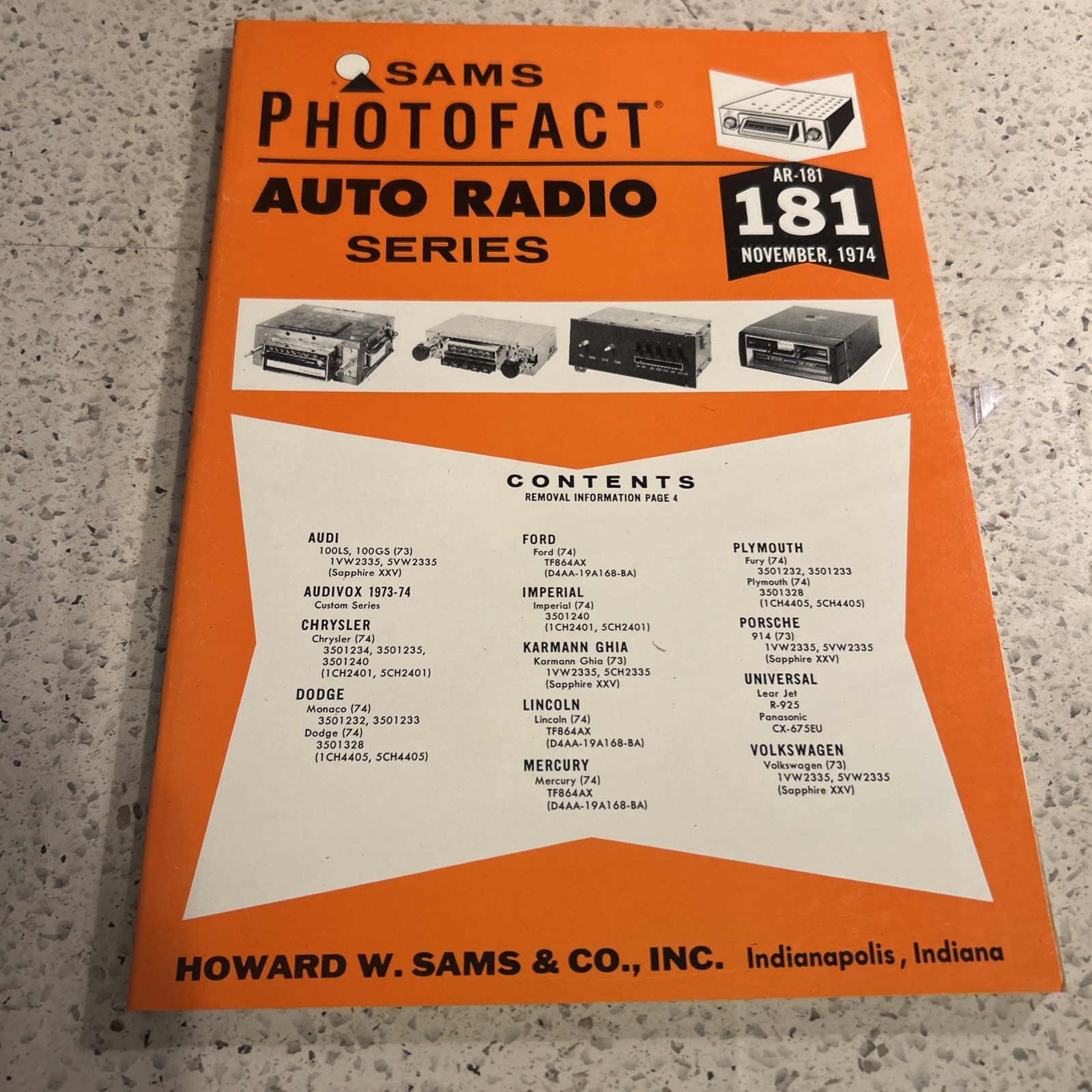 Sams Photofact Auto Radio Series AR-181