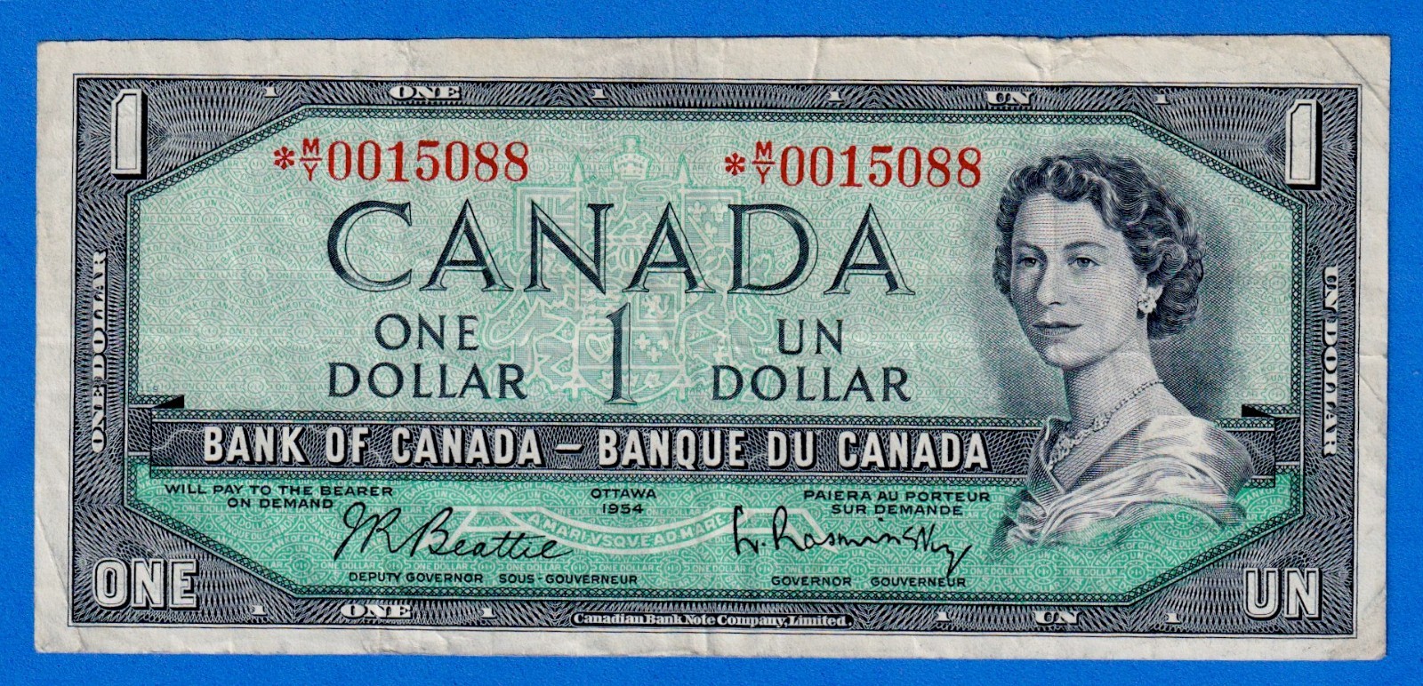 Canada $1 1954 BC-37bA / P-74b REPLACEMENT NOTE (Circulated) *M/Y 0015088