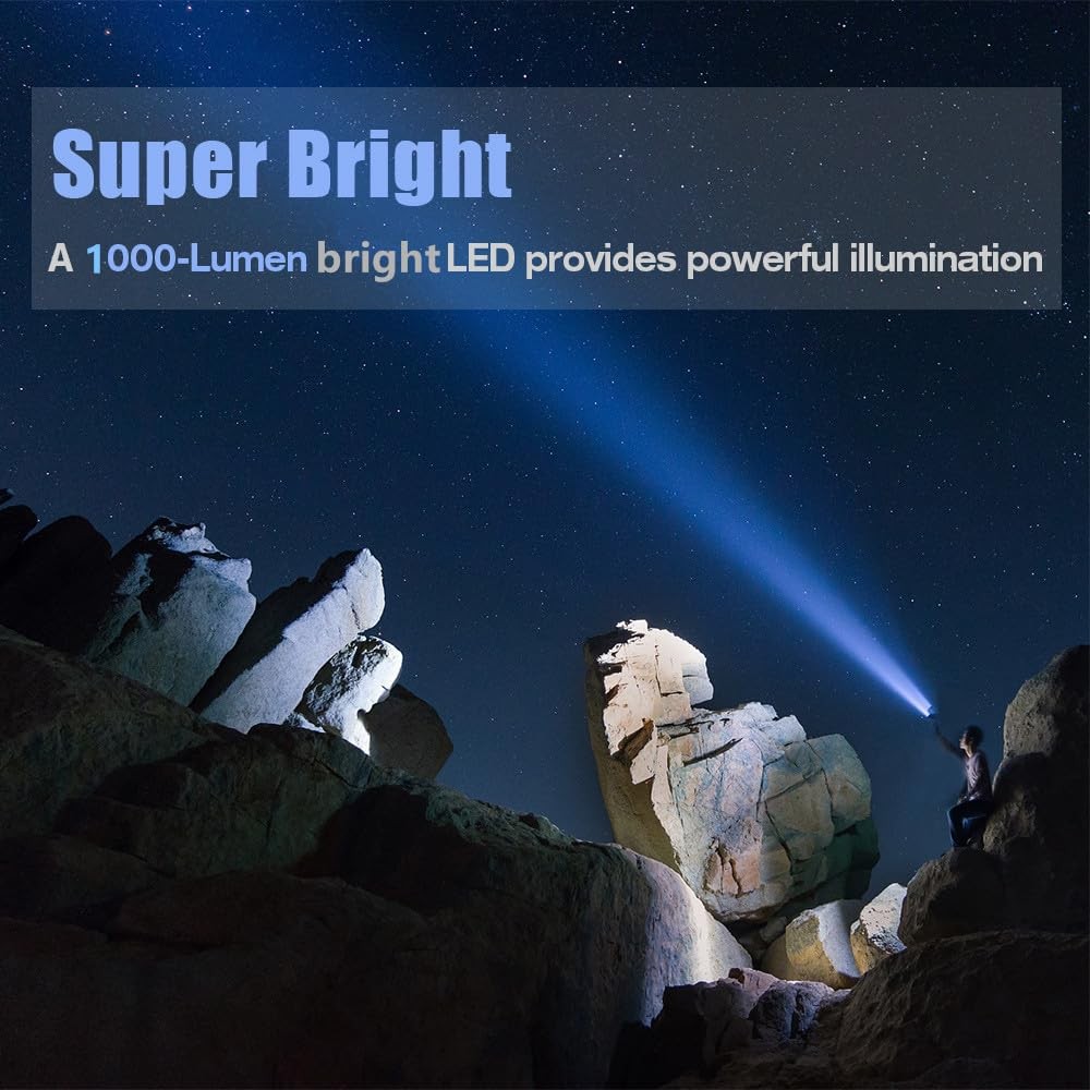 YIERBLUE Rechargeable Spotlight, Super Bright 1000000 High Lumen LED Silver