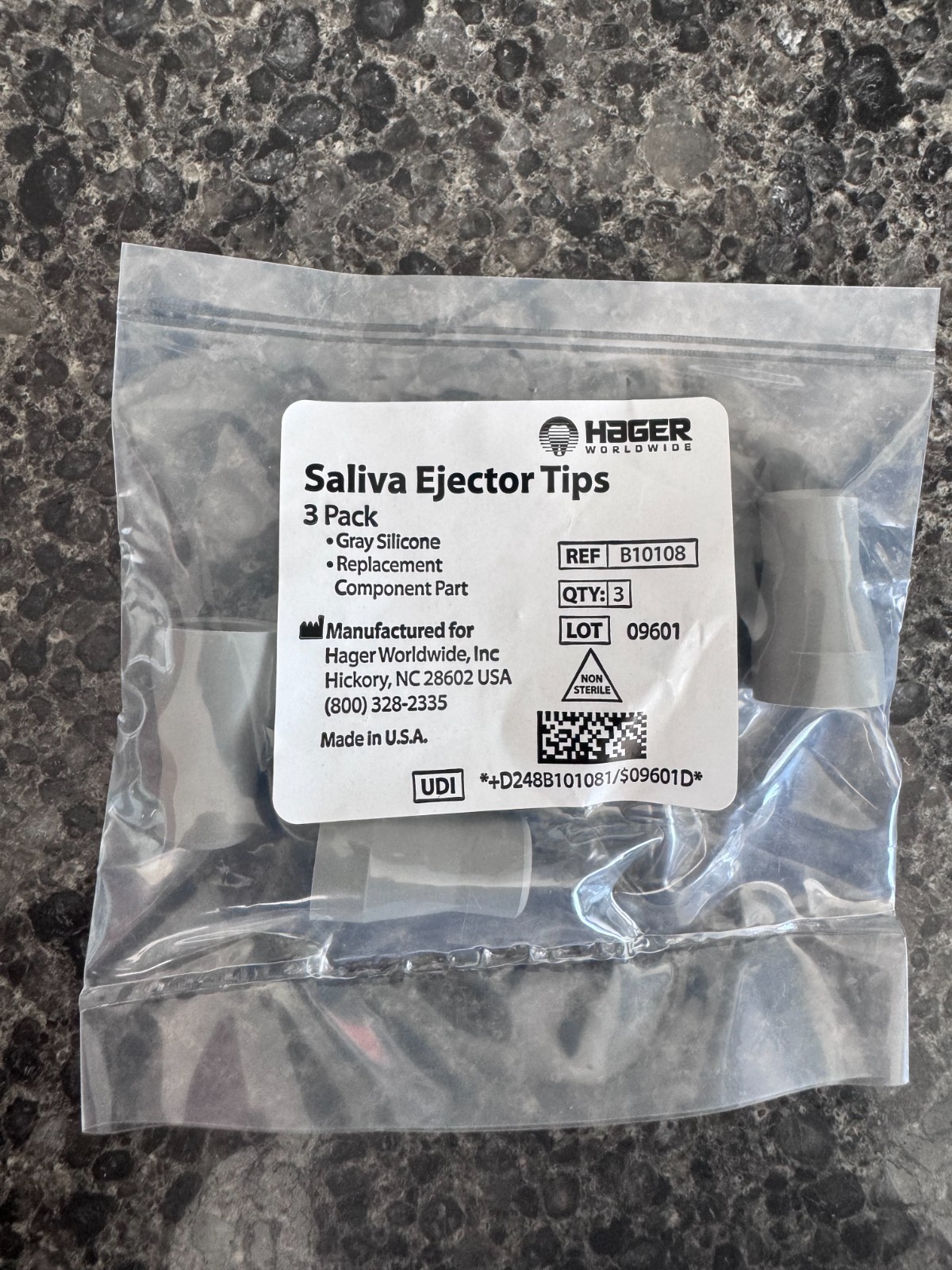 Hager B10108 Bull Frog Saliva Ejector Tips Gray 3/Pk Autoclavable