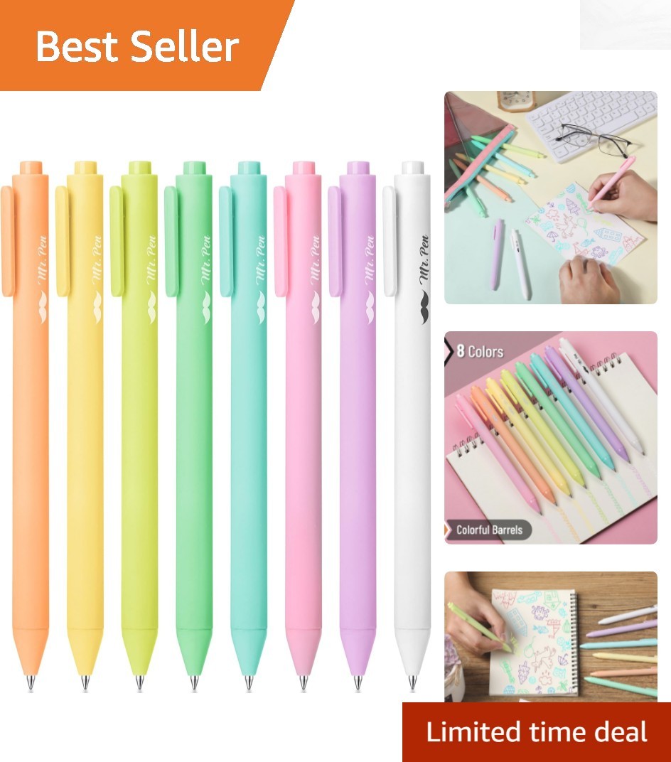 8-Pack Retractable Gel Pens - Macaron Pastel Colors, 0.7 mm Fine Point