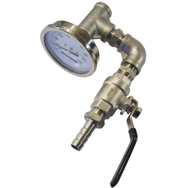 1/2" MPT Inline Thermometer & Valve Homebrew Beer Counterflow Wort Plate Chiller
