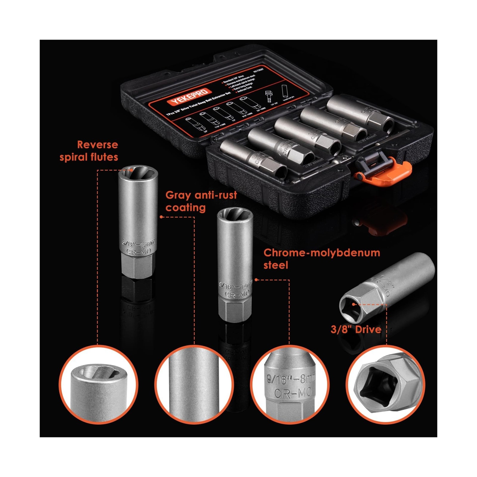 16PCS 3/8" Drive Deep Impact Bolt Extractor Set, Wheel Lock Rem... FAST USA SHIP