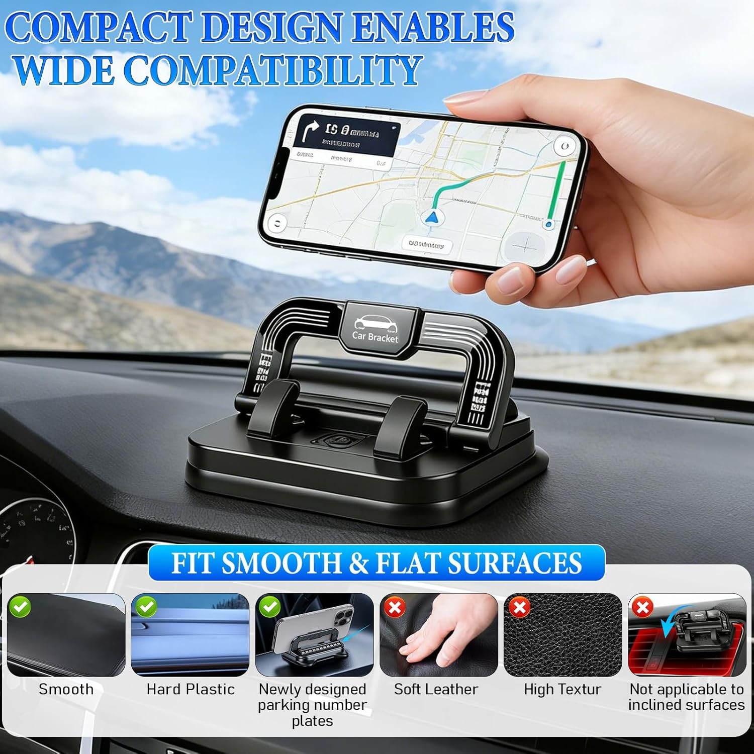 Car Phone Holder 360 Degree Rotation, Car Navigation Dashboard Mount Adjustable