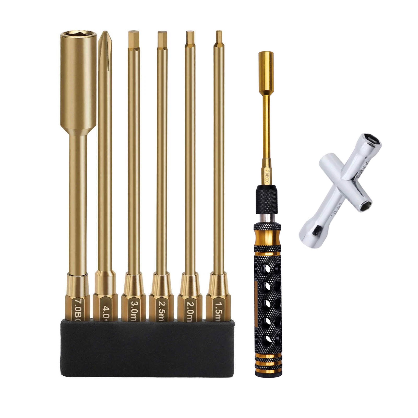Precision RC Hex Driver Set with 1.5-3.0mm Bits 7mm Nut Driver and Cross Tip