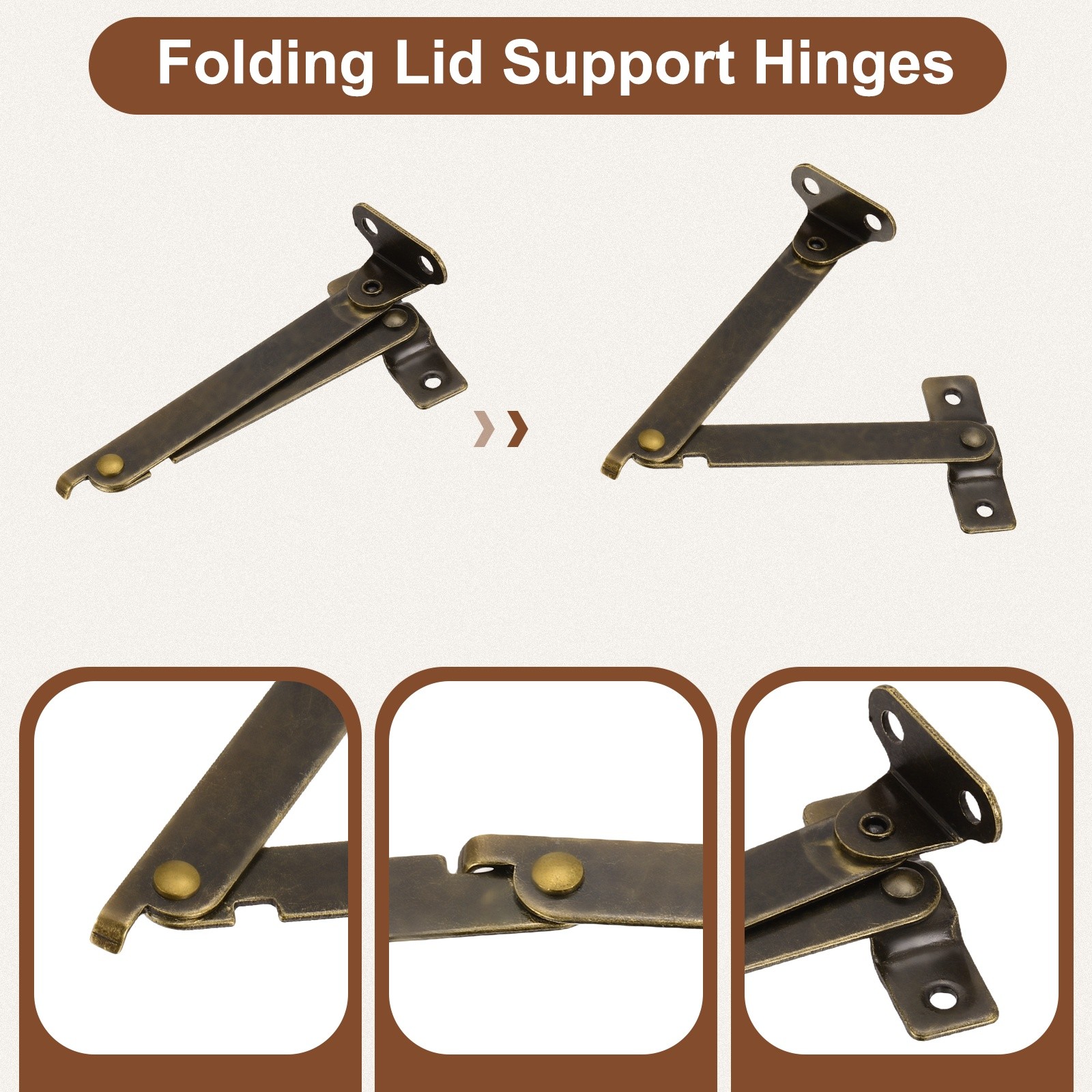2Pcs Folding Lid Support Hinges, 3.5" 180 Degree Rotatable Hinge, Bronze Tone