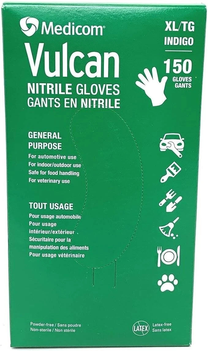 Medicom Vulcan Nitrile Gloves General Purpose, 150 Gloves - M, L, or XL Sizes