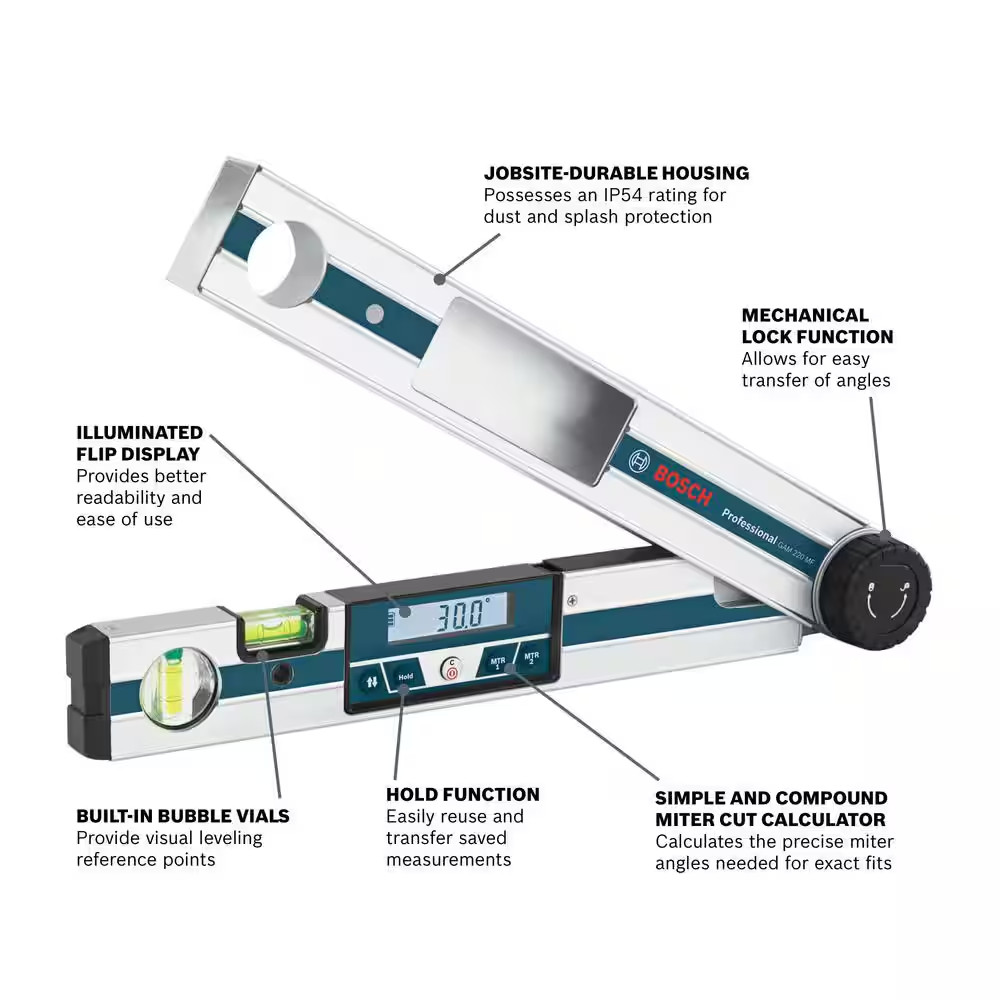 Miter Finder Digital Angle Finder Features Miter Cut Calculator, Protractor and