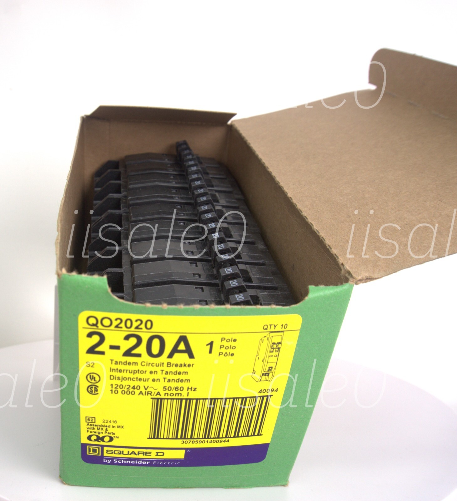 10 x SQUARE D QO2020 BOX OF 10  20amp twin circuit breaker not hook tandem BOX10