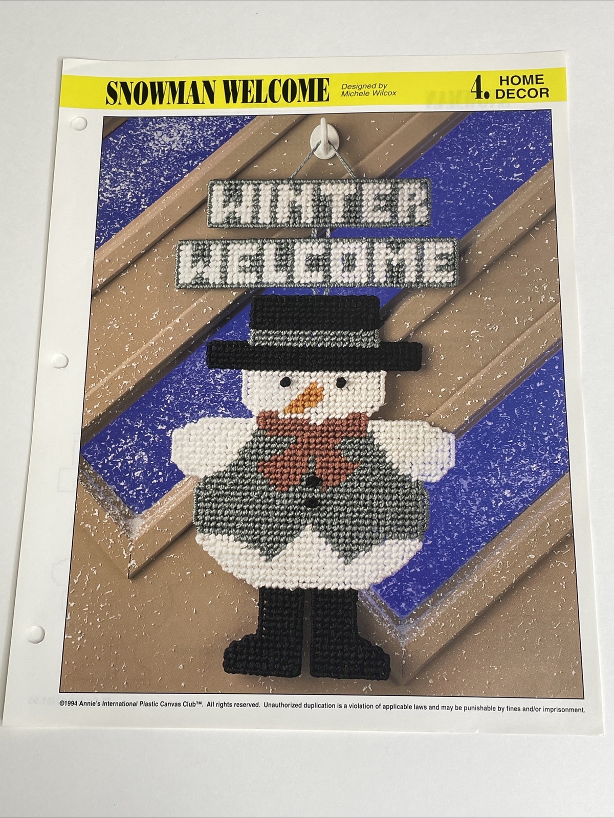 Annie's Attic Snowman Welcome Sign Plastic Canvas Pattern Card