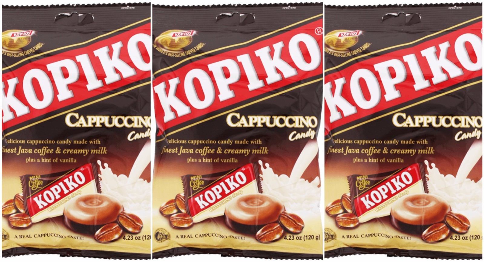 SET OF 3 BAGS Kopiko Cappuccino Cappucino Coffee Candy 4.23 oz ~28 pcs per bag