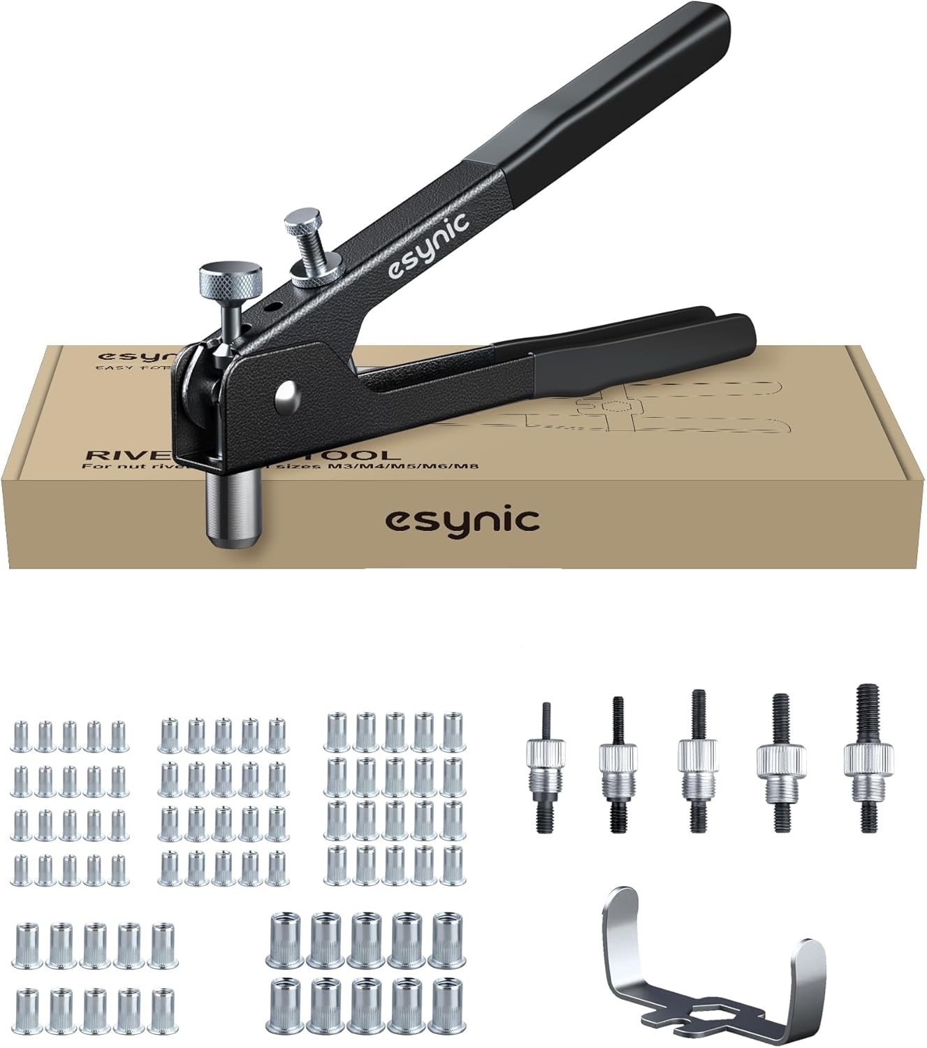 eSynic Rivnut Gun Tool Kit 10 Inch Rivet Nut Gun Set Hand Rivnut Tool Kit Heavy