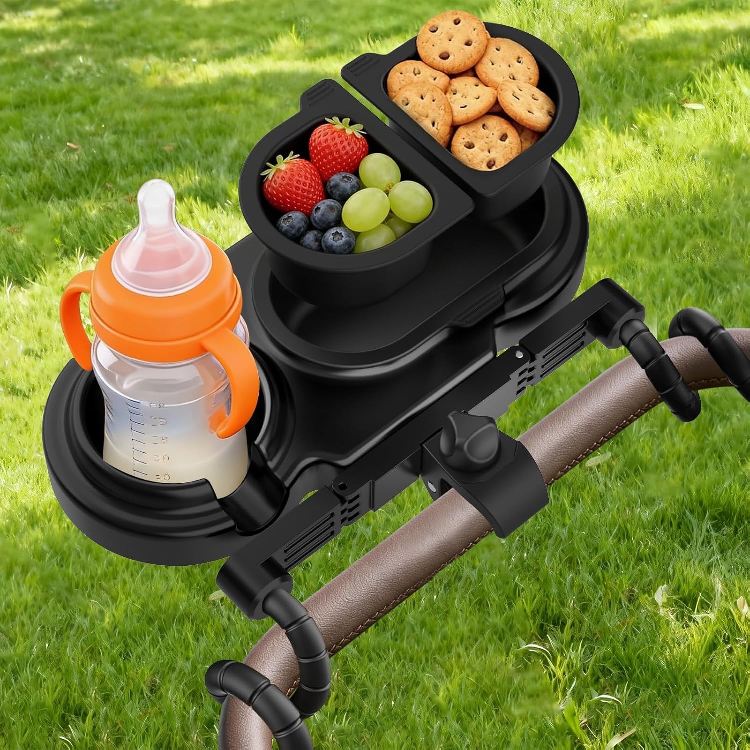 Universal Stroller Snack Tray with 3 Detachable Silicone Bowls, Anti-Slip Silico