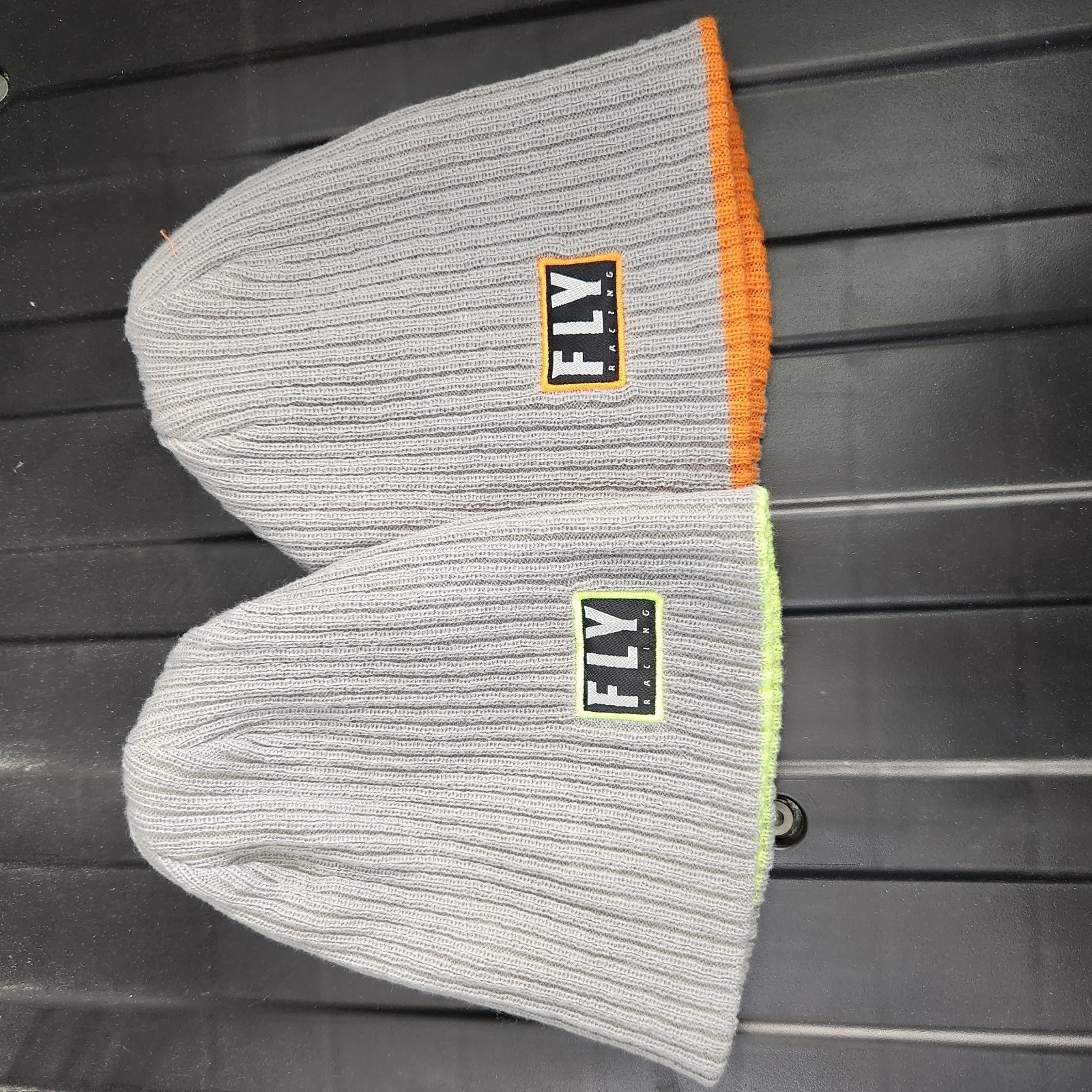 2 Fly Racing Reversable Beanie Hats- Orange/Grey and Yellow/Grey