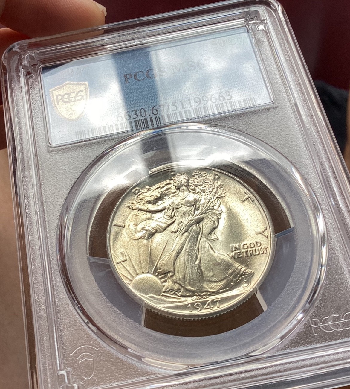 1947 Walking Liberty half dollar Ms67 PCGS Nice lightly toned RARE IN 67