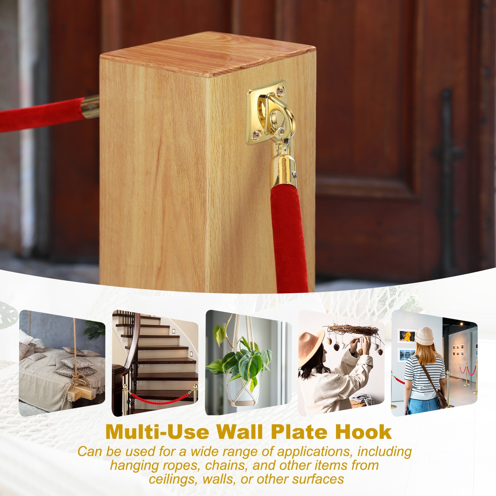 Rope Stanchion Wall Plate Hook Large Loop Hanging Circle Hook Silver