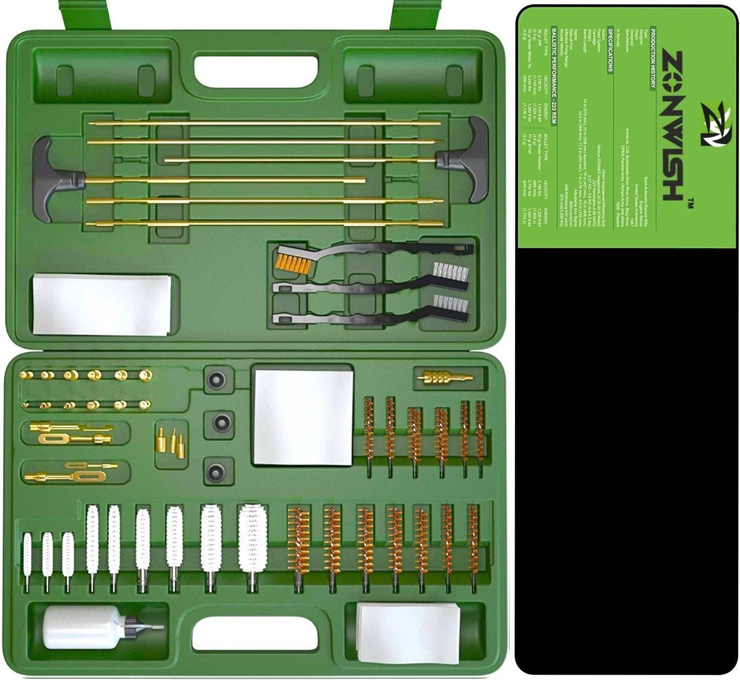 Zonwish Universal Gun Cleaning Kit Light & Mat, Brass Rods Jags for All Firearms